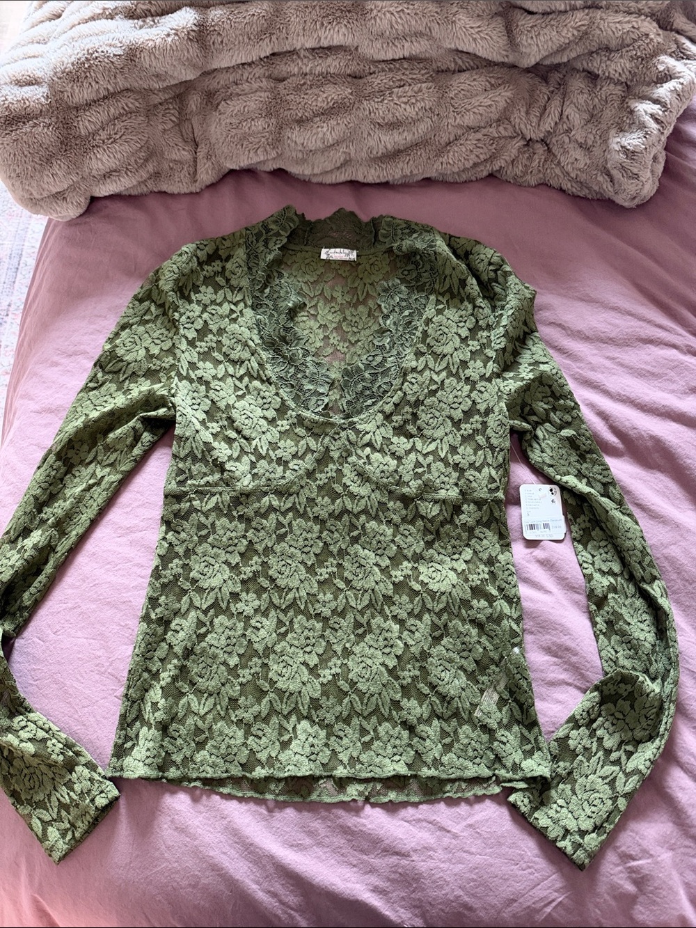 NWT Intimately byFree People olive lace top size small